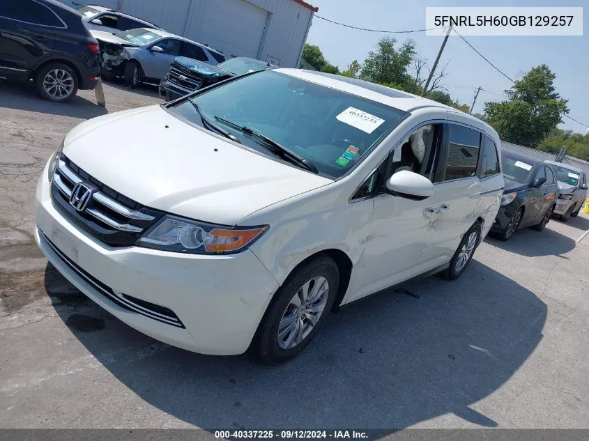 5FNRL5H60GB129257 2016 Honda Odyssey Ex-L