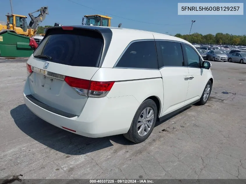 5FNRL5H60GB129257 2016 Honda Odyssey Ex-L