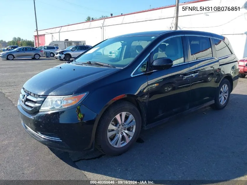 2016 Honda Odyssey Se VIN: 5FNRL5H31GB076851 Lot: 40355646