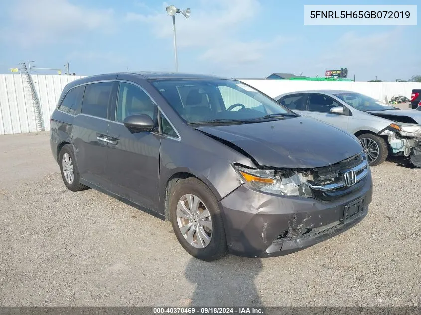 2016 Honda Odyssey Ex-L VIN: 5FNRL5H65GB072019 Lot: 40370469