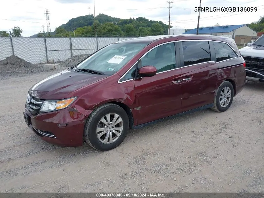 2016 Honda Odyssey Ex-L VIN: 5FNRL5H6XGB136099 Lot: 40378945