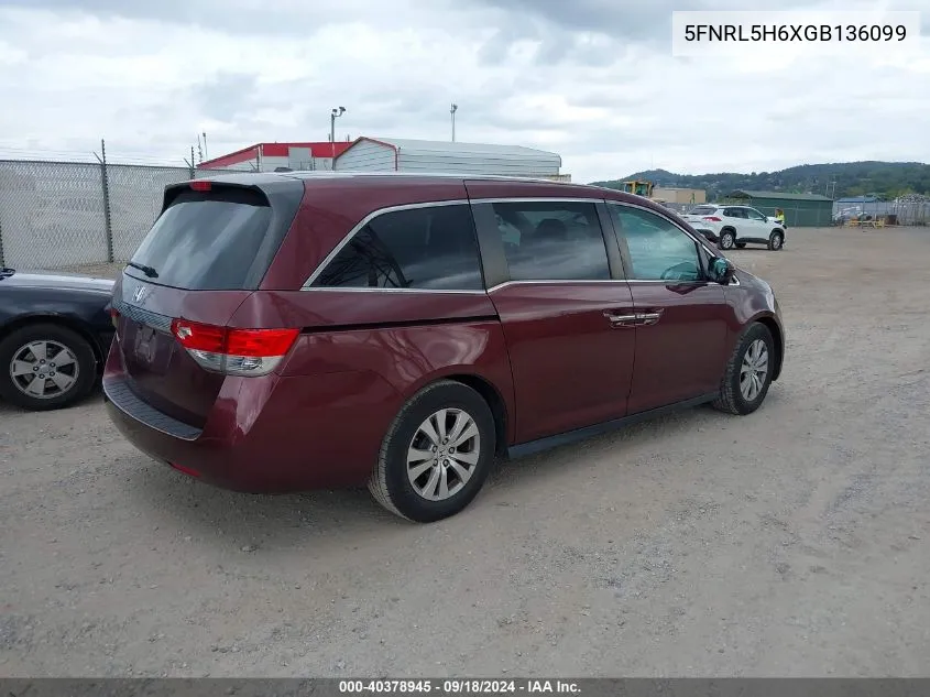 2016 Honda Odyssey Ex-L VIN: 5FNRL5H6XGB136099 Lot: 40378945