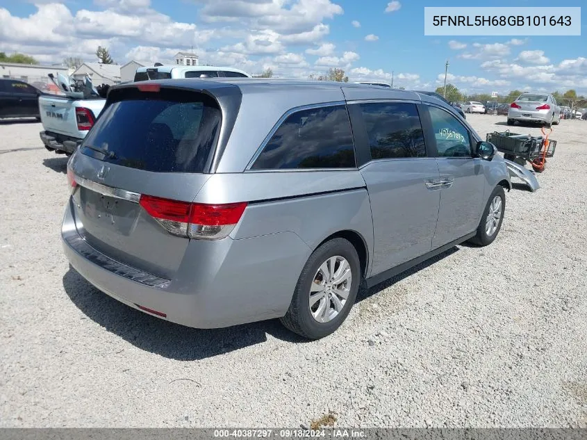 2016 Honda Odyssey Ex-L VIN: 5FNRL5H68GB101643 Lot: 40387297