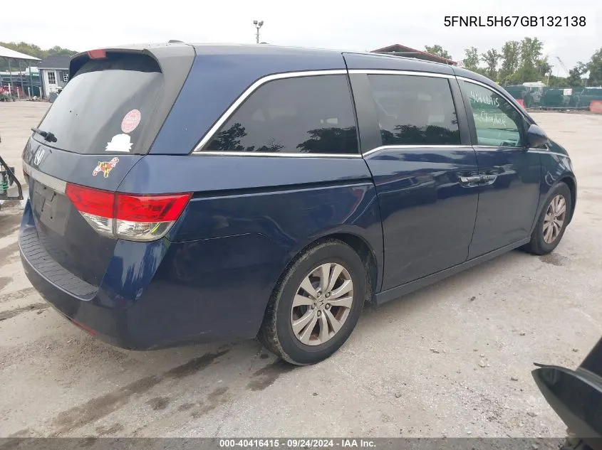 5FNRL5H67GB132138 2016 Honda Odyssey Ex-L