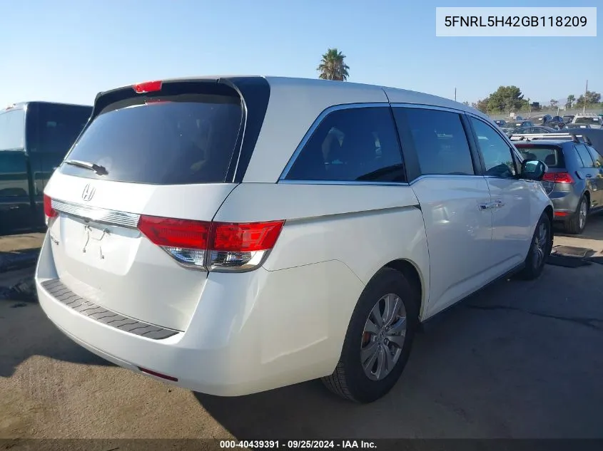 2016 Honda Odyssey Ex VIN: 5FNRL5H42GB118209 Lot: 40439391