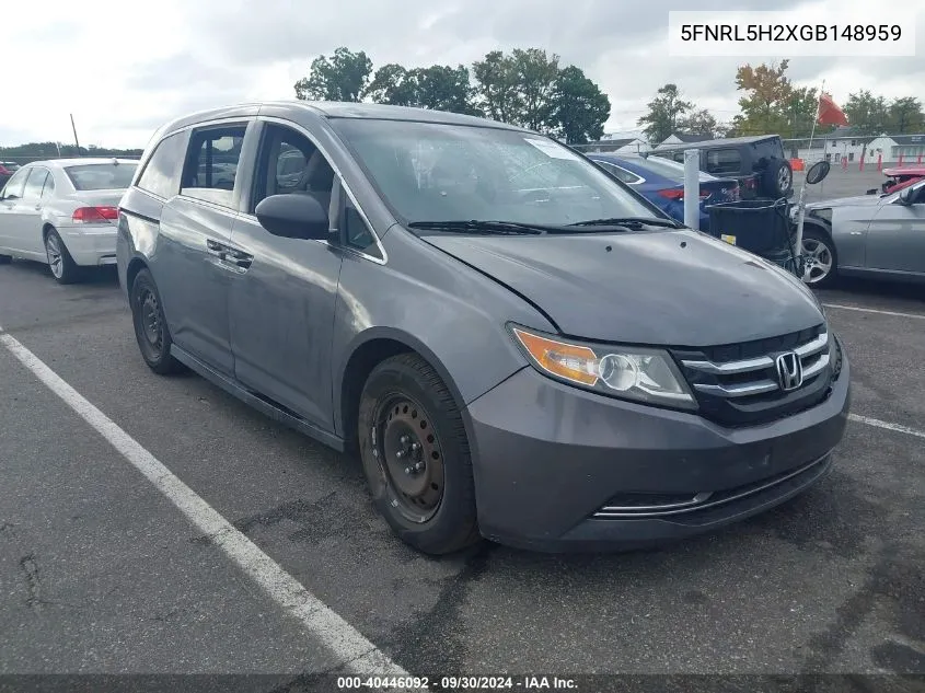 2016 Honda Odyssey Lx VIN: 5FNRL5H2XGB148959 Lot: 40446092