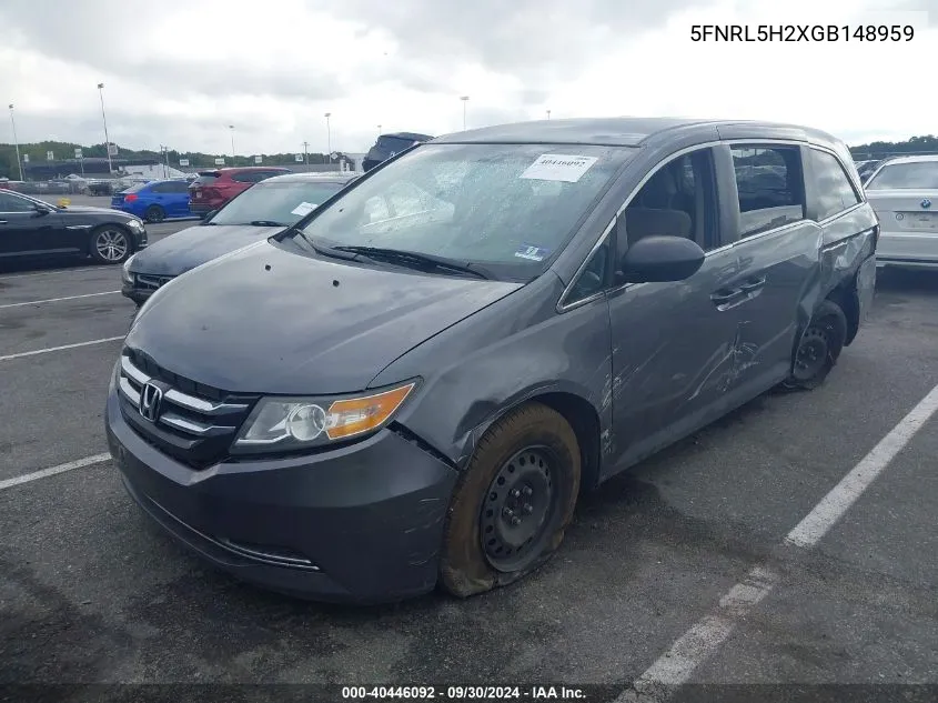 5FNRL5H2XGB148959 2016 Honda Odyssey Lx