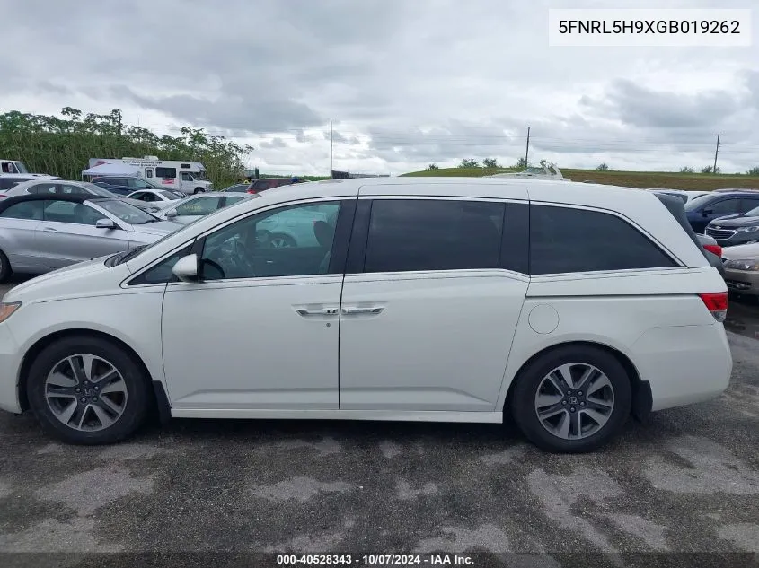 2016 Honda Odyssey Touring/Touring Elite VIN: 5FNRL5H9XGB019262 Lot: 40528343