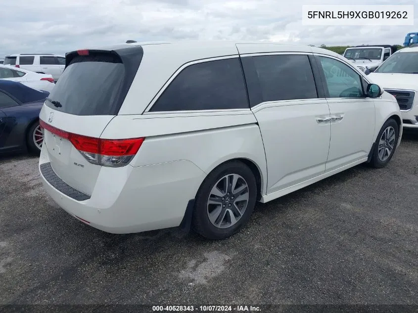 2016 Honda Odyssey Touring/Touring Elite VIN: 5FNRL5H9XGB019262 Lot: 40528343