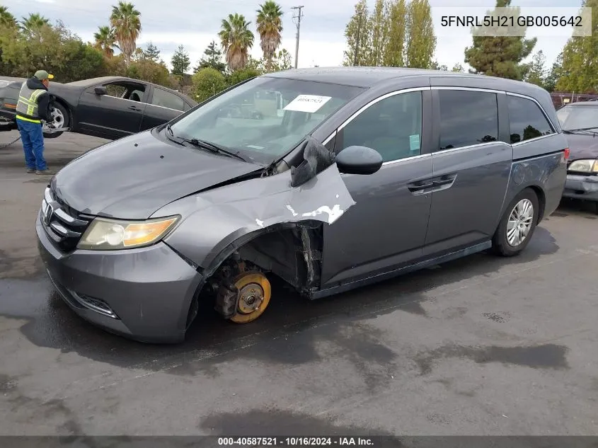 2016 Honda Odyssey Lx VIN: 5FNRL5H21GB005642 Lot: 40587521