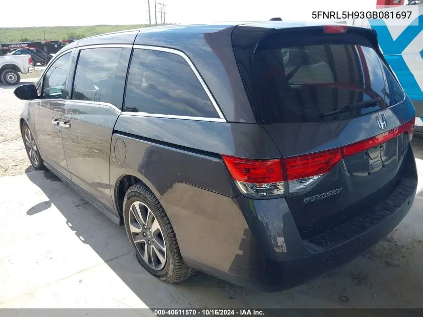 5FNRL5H93GB081697 2016 Honda Odyssey Touring/Touring Elite