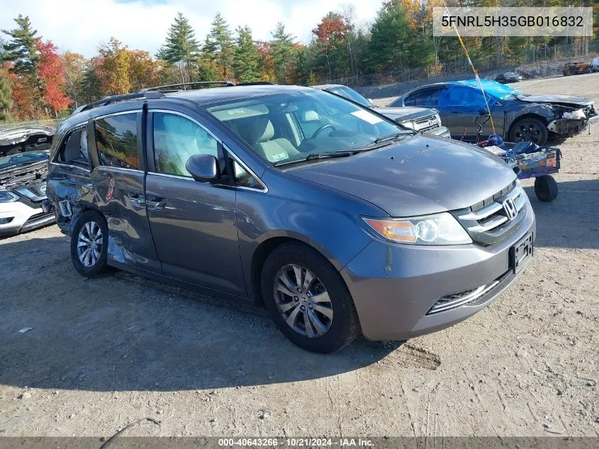 5FNRL5H35GB016832 2016 Honda Odyssey Se