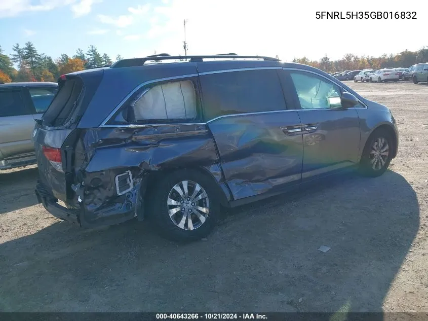 5FNRL5H35GB016832 2016 Honda Odyssey Se