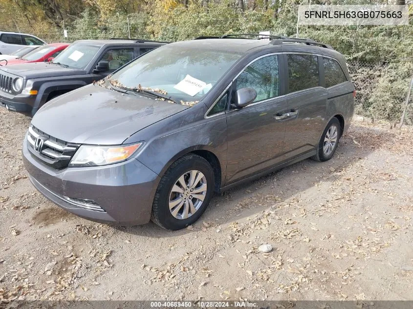 2016 Honda Odyssey Ex-L VIN: 5FNRL5H63GB075663 Lot: 40689450