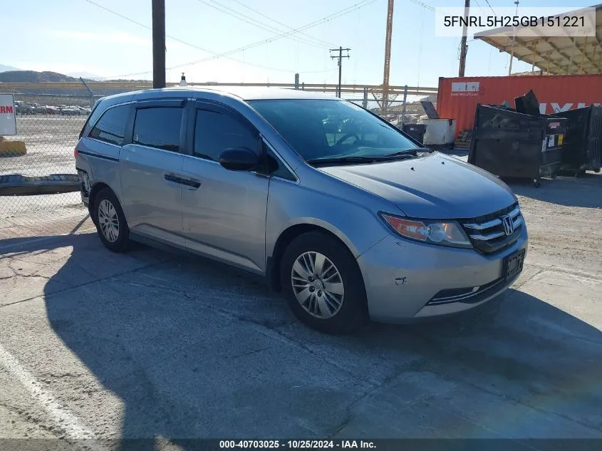 2016 Honda Odyssey Lx VIN: 5FNRL5H25GB151221 Lot: 40703025