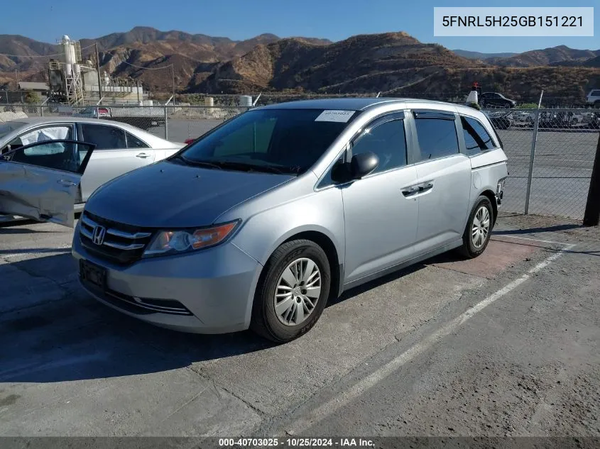 5FNRL5H25GB151221 2016 Honda Odyssey Lx