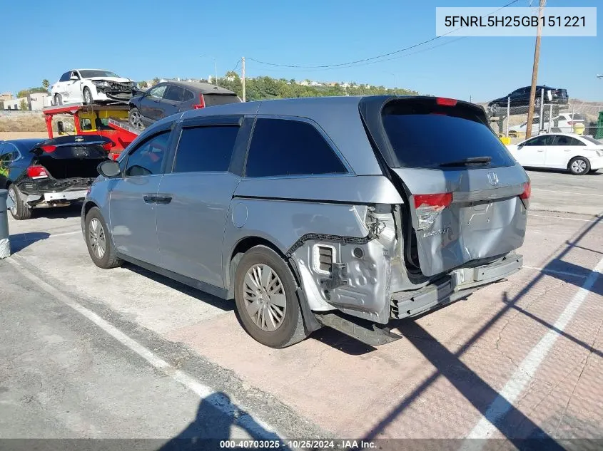 2016 Honda Odyssey Lx VIN: 5FNRL5H25GB151221 Lot: 40703025