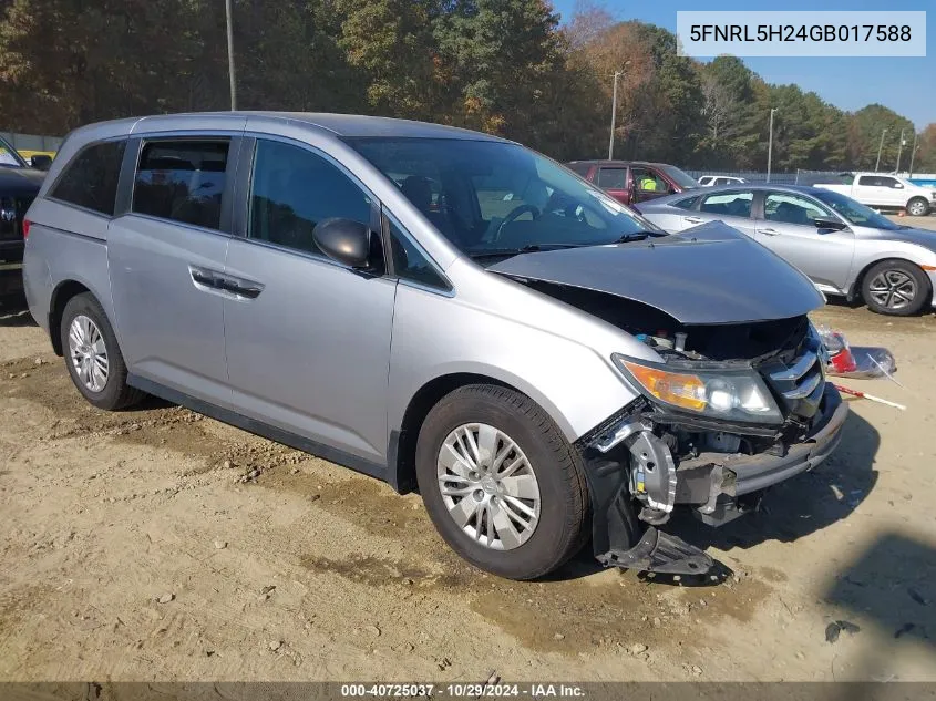 2016 Honda Odyssey Lx VIN: 5FNRL5H24GB017588 Lot: 40725037