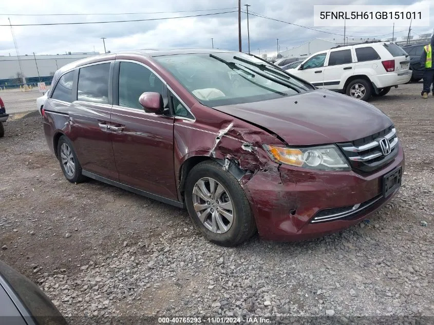 2016 Honda Odyssey Ex-L VIN: 5FNRL5H61GB151011 Lot: 40765293