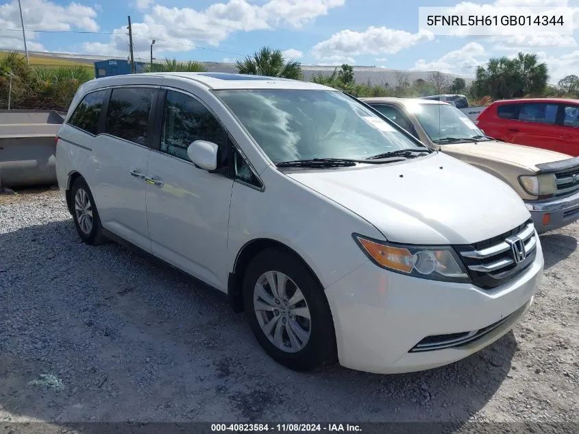 2016 Honda Odyssey Ex-L VIN: 5FNRL5H61GB014344 Lot: 40823584