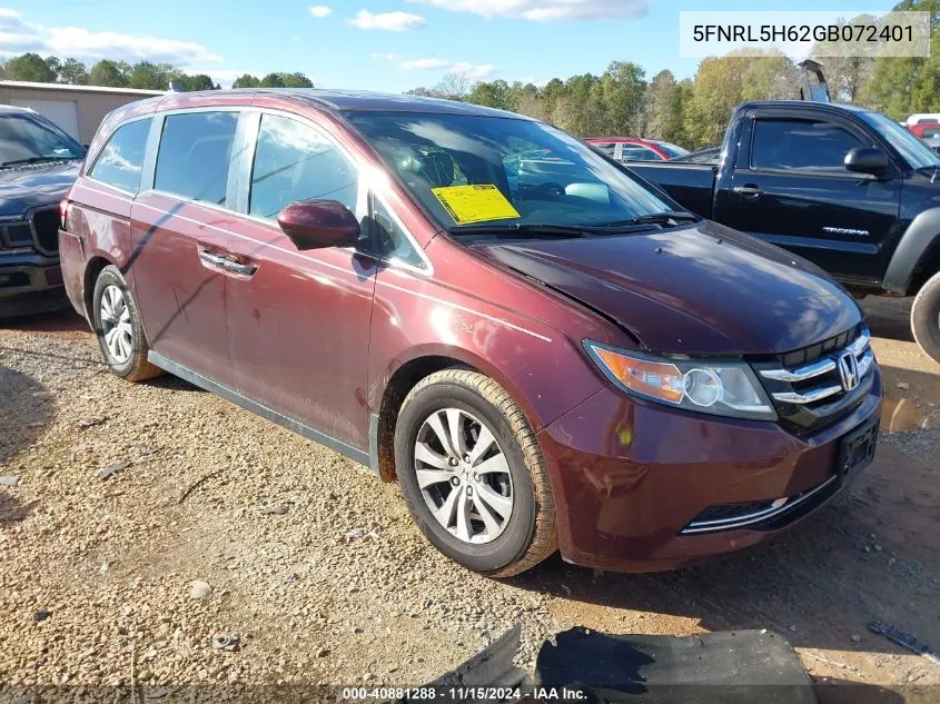 2016 Honda Odyssey Ex-L VIN: 5FNRL5H62GB072401 Lot: 40881288