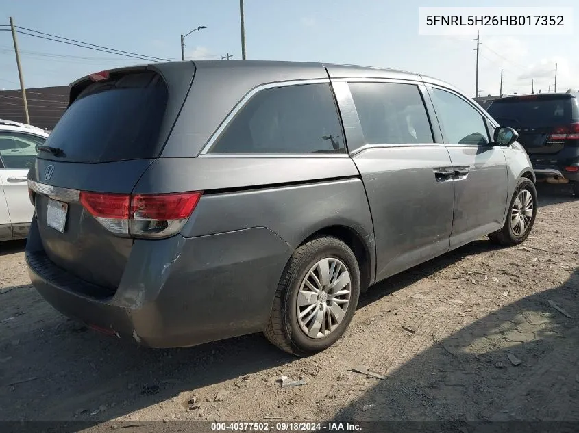 2017 Honda Odyssey Lx VIN: 5FNRL5H26HB017352 Lot: 40377502