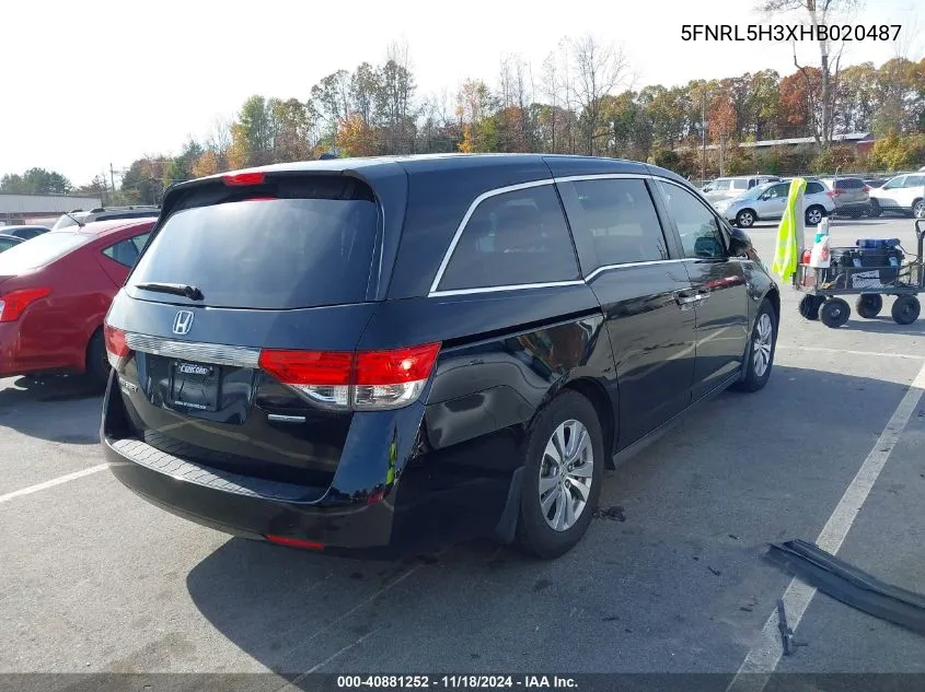 2017 Honda Odyssey Se VIN: 5FNRL5H3XHB020487 Lot: 40881252