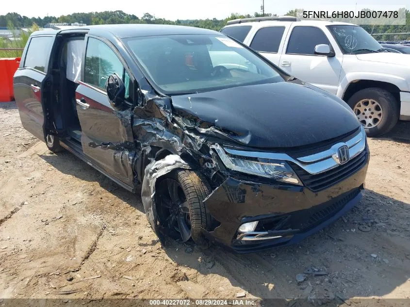 2018 Honda Odyssey Touring VIN: 5FNRL6H80JB007478 Lot: 40227072