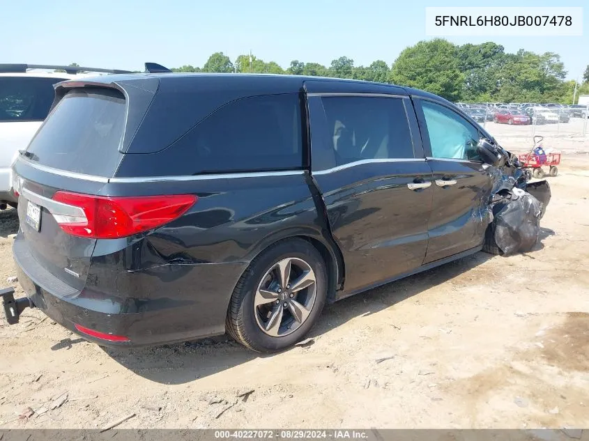 2018 Honda Odyssey Touring VIN: 5FNRL6H80JB007478 Lot: 40227072