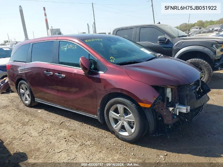 2018 Honda Odyssey Ex-L VIN: 5FNRL6H75JB051922 Lot: 40330757