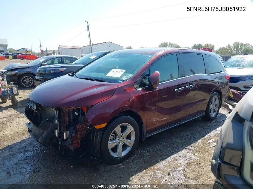 2018 Honda Odyssey Ex-L VIN: 5FNRL6H75JB051922 Lot: 40330757