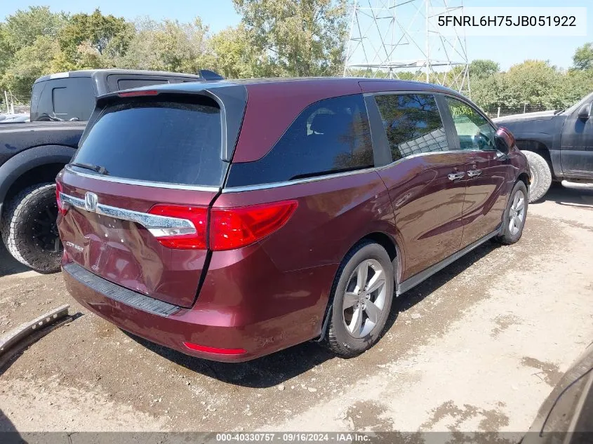 2018 Honda Odyssey Ex-L VIN: 5FNRL6H75JB051922 Lot: 40330757