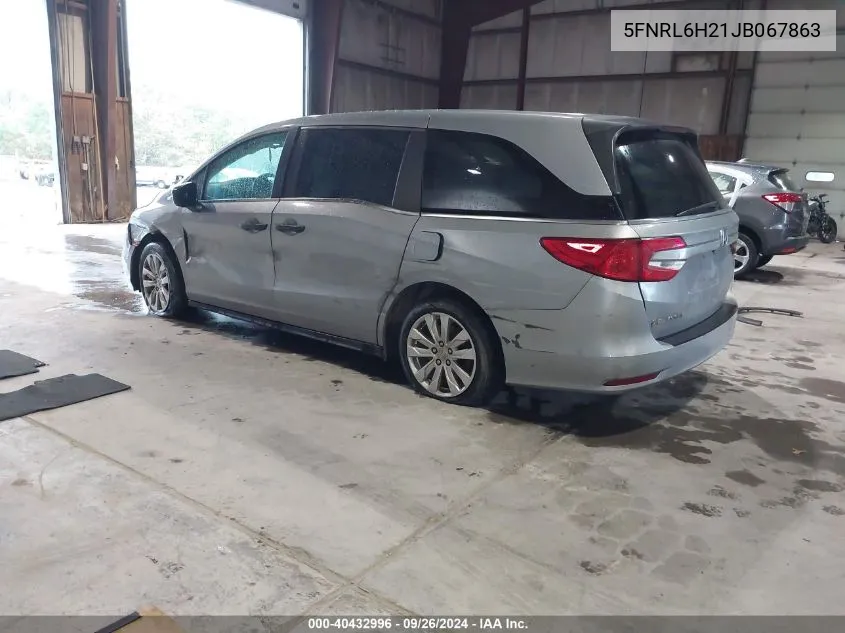 2018 Honda Odyssey Lx VIN: 5FNRL6H21JB067863 Lot: 40432996