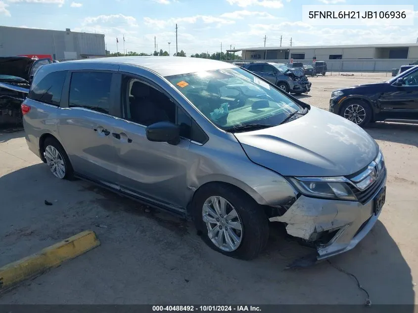 2018 Honda Odyssey Lx VIN: 5FNRL6H21JB106936 Lot: 40488492