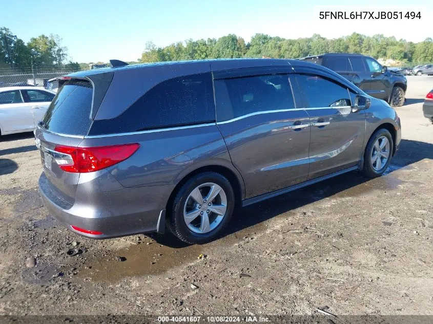 2018 Honda Odyssey Exl VIN: 5FNRL6H7XJB051494 Lot: 40541607