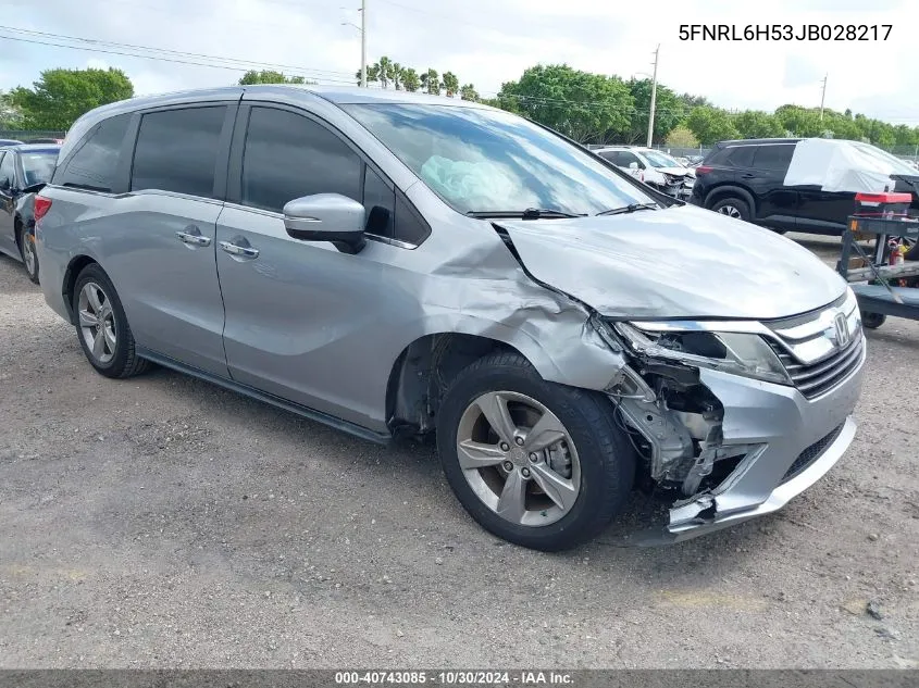 2018 Honda Odyssey Ex VIN: 5FNRL6H53JB028217 Lot: 40743085