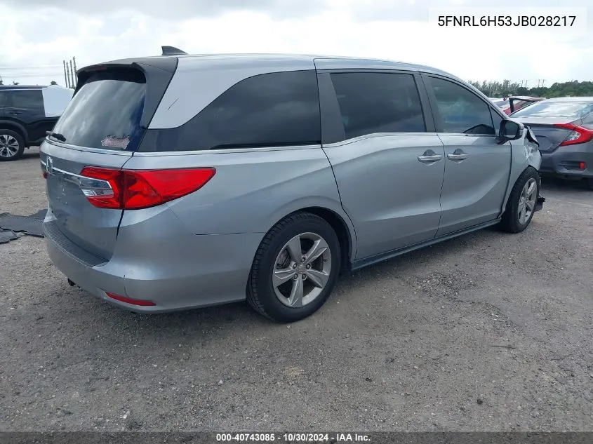 2018 Honda Odyssey Ex VIN: 5FNRL6H53JB028217 Lot: 40743085