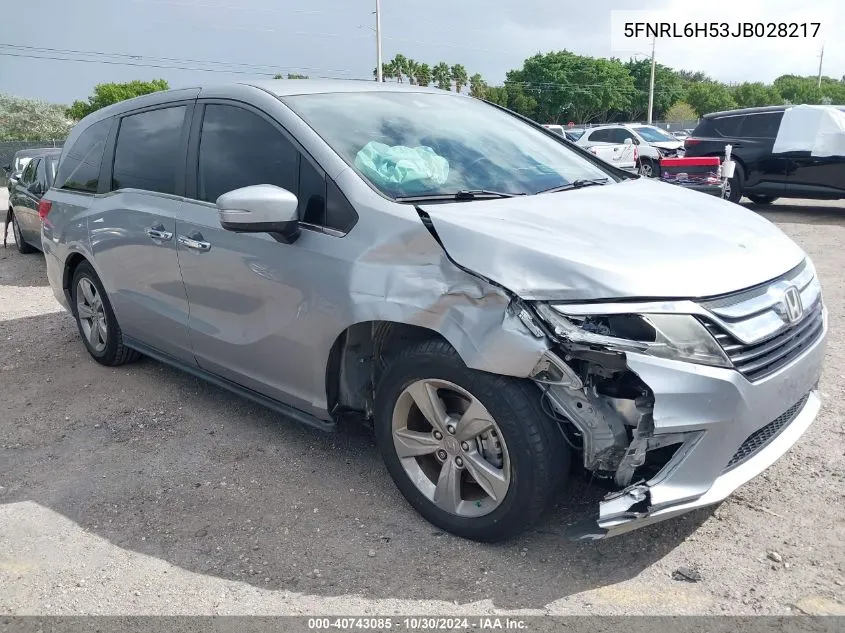 2018 Honda Odyssey Ex VIN: 5FNRL6H53JB028217 Lot: 40743085