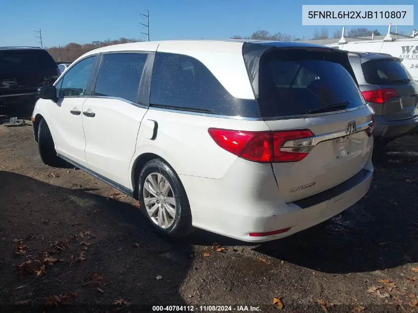 2018 Honda Odyssey Lx VIN: 5FNRL6H2XJB110807 Lot: 40784112