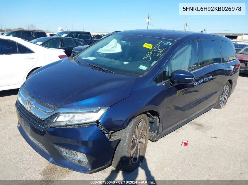 2019 Honda Odyssey Elite VIN: 5FNRL6H92KB026978 Lot: 38795049