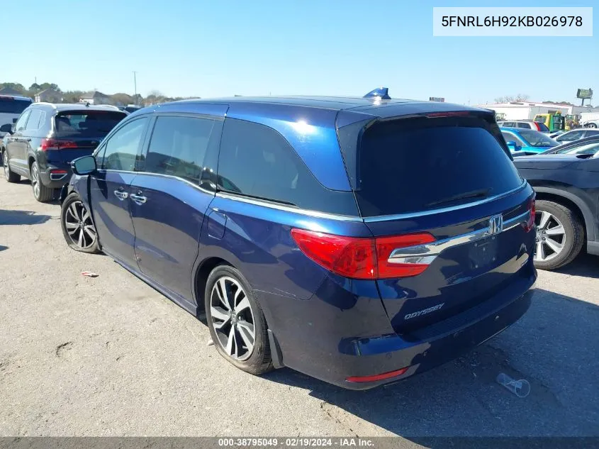 2019 Honda Odyssey Elite VIN: 5FNRL6H92KB026978 Lot: 38795049