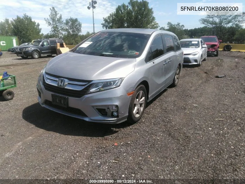 2019 Honda Odyssey Ex-L VIN: 5FNRL6H70KB080200 Lot: 39998890