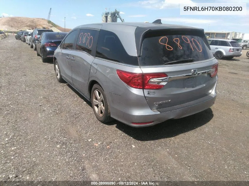 2019 Honda Odyssey Ex-L VIN: 5FNRL6H70KB080200 Lot: 39998890