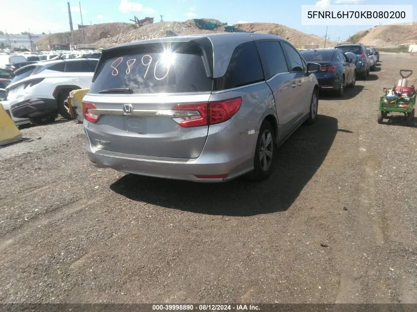 2019 Honda Odyssey Ex-L VIN: 5FNRL6H70KB080200 Lot: 39998890