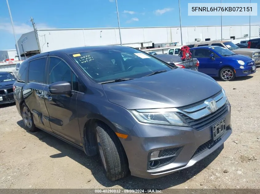 2019 Honda Odyssey Ex-L VIN: 5FNRL6H76KB072151 Lot: 40290832