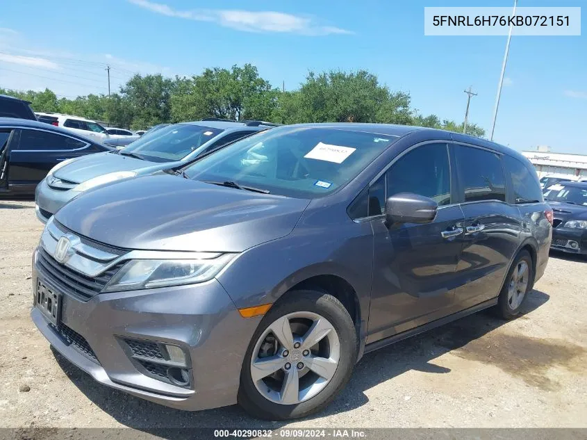 2019 Honda Odyssey Ex-L VIN: 5FNRL6H76KB072151 Lot: 40290832