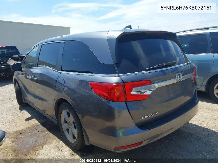 2019 Honda Odyssey Ex-L VIN: 5FNRL6H76KB072151 Lot: 40290832