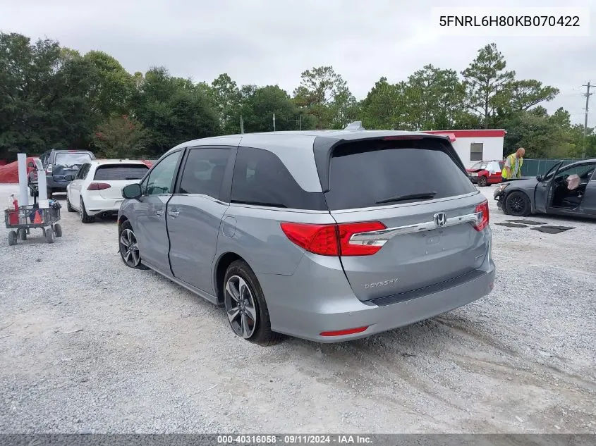 2019 Honda Odyssey Touring VIN: 5FNRL6H80KB070422 Lot: 40316058