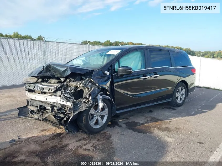 2019 Honda Odyssey Ex VIN: 5FNRL6H58KB019417 Lot: 40325301