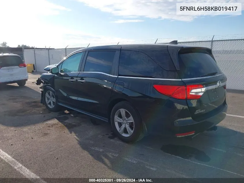 2019 Honda Odyssey Ex VIN: 5FNRL6H58KB019417 Lot: 40325301